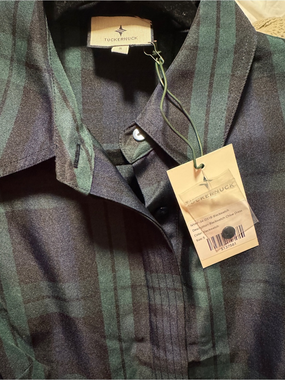 NWT Tuckernuck Blackwatch Chloe Plaid Navy Green Classic Midi Dress - Picture 4 of 4
